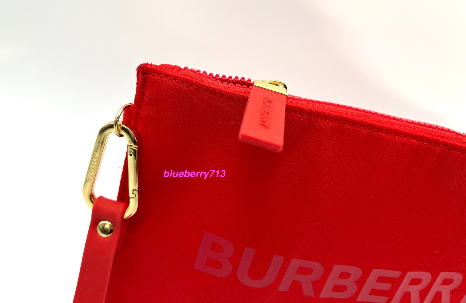 New! Burberry Logo Clutch Cosmetic Pouch Bag with Removable Handle ~ Red