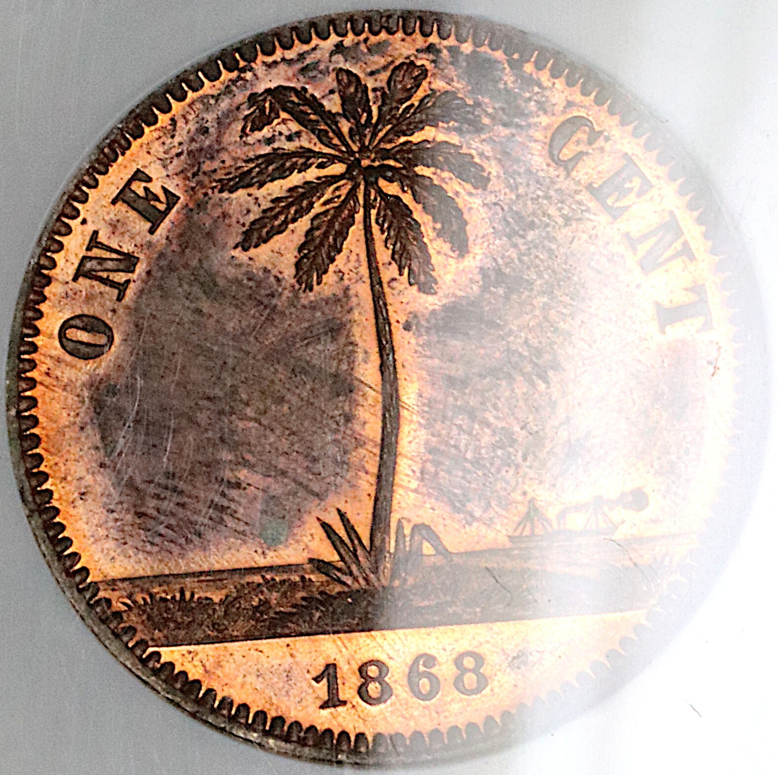 1868 NGC PF 63 RB Liberia 1 Cent Rare Proof Pattern Copper Coin (25050901C)