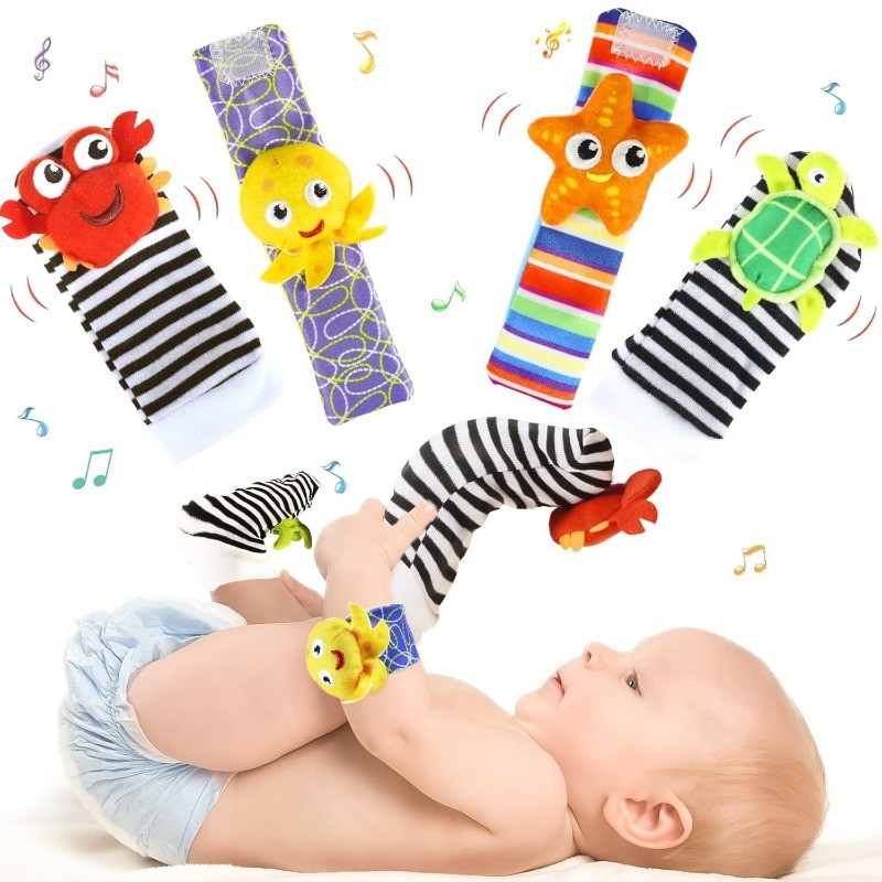 Baby Rattle Socks and Wrist Rattles Set 0-12 Months Soft Sensory Toys baby gift