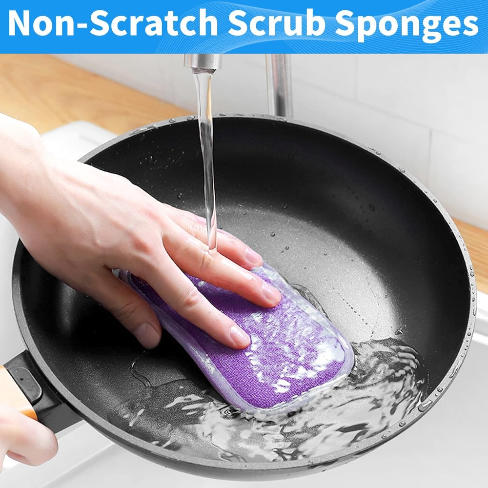 6 Pack Multipurpose Scrub Sponges For Kitchen 6 Colors Nonscratch Microfiber Spo