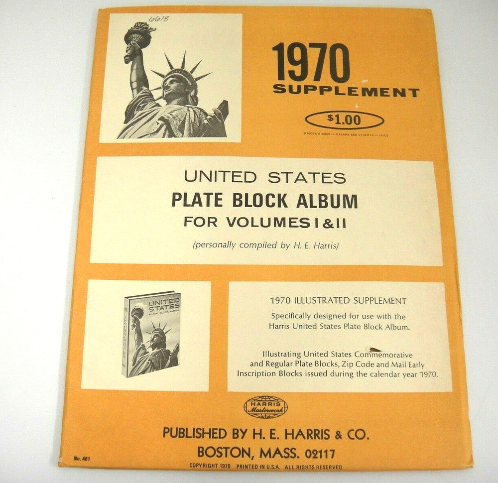 Harris 1970 United States Plate Block Album Supplement  Vol. I & II NOS