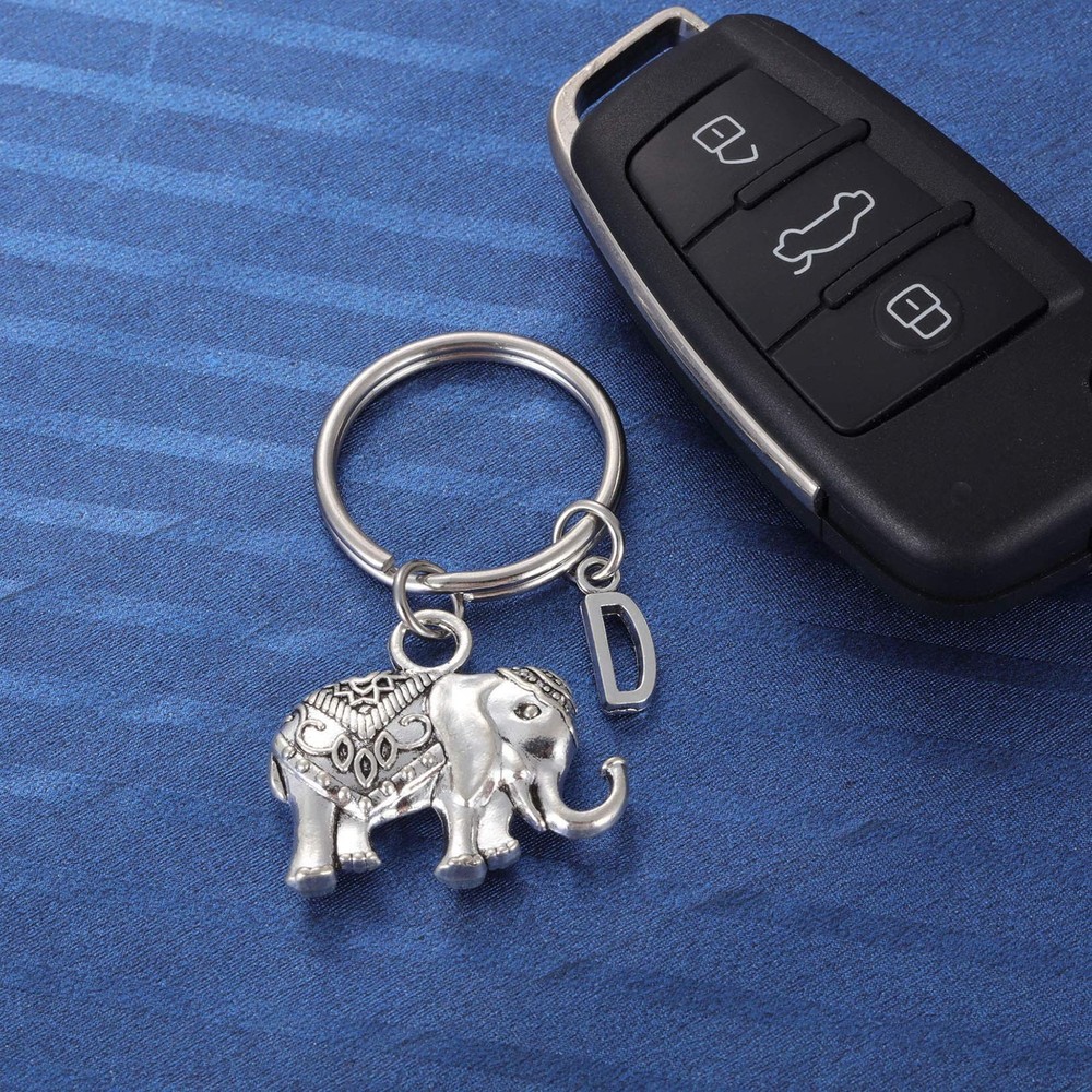 Initial Elephant Charm Keychain Elephant Keyring Elephant Lover Accessory Str...