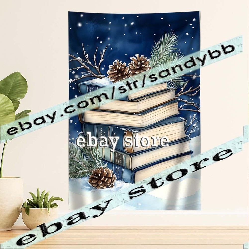 tapestry winter reading theme pinecone book stack 39X59 in