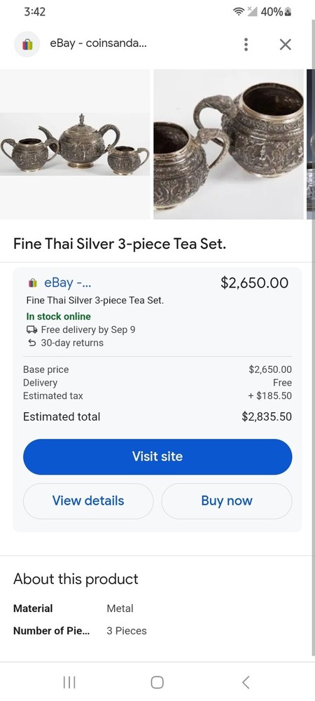 Fine Thai Silver 3-Piece Tea Set.
