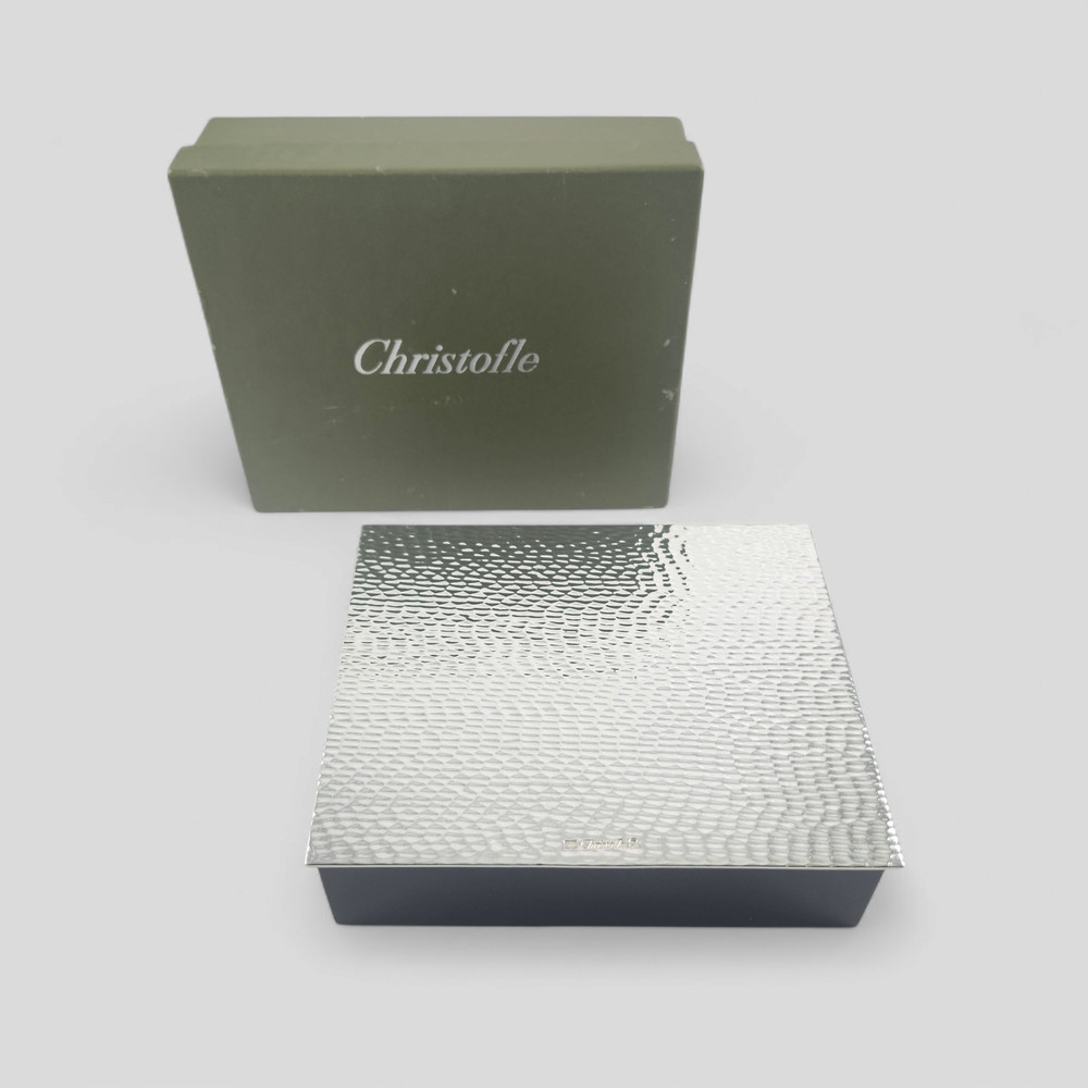 Christofle Hammered Silver Plate & Lacquer Box Set with 2 Decks Playing Cards