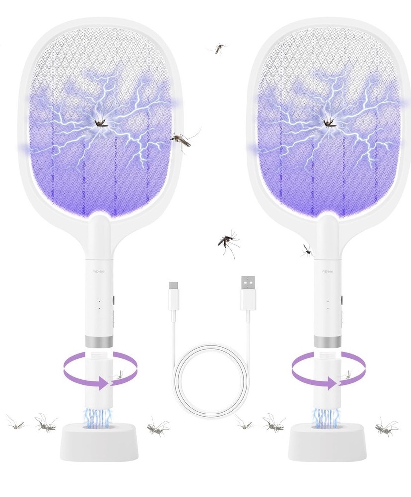 2pcs Electric Fly Swatter Rechargeable Bug Zapper Racket Handheld&Auto Zap Mode