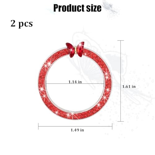 2PCS Bling Butterfly Car Engine Push Start Button Decoration Ring, Glitter Red