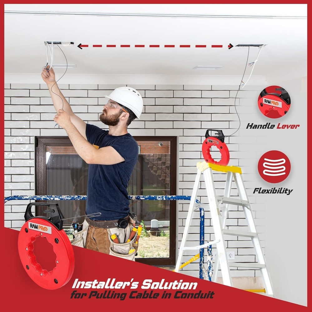 Fish Tape Wire Puller 50Ft - Easy to Use Cable Puller Tool with Double Loop Tip