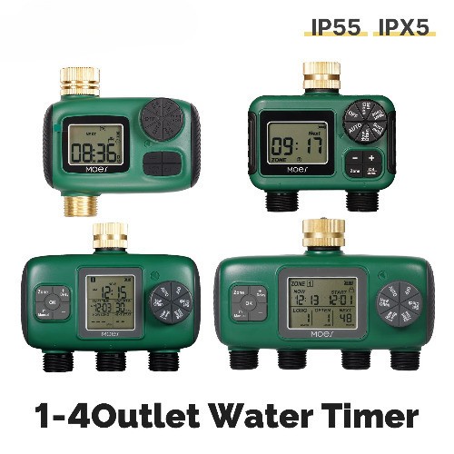 Water Timer, 1-4 Outlets, Brass Inlet, Button Control with LCD Display