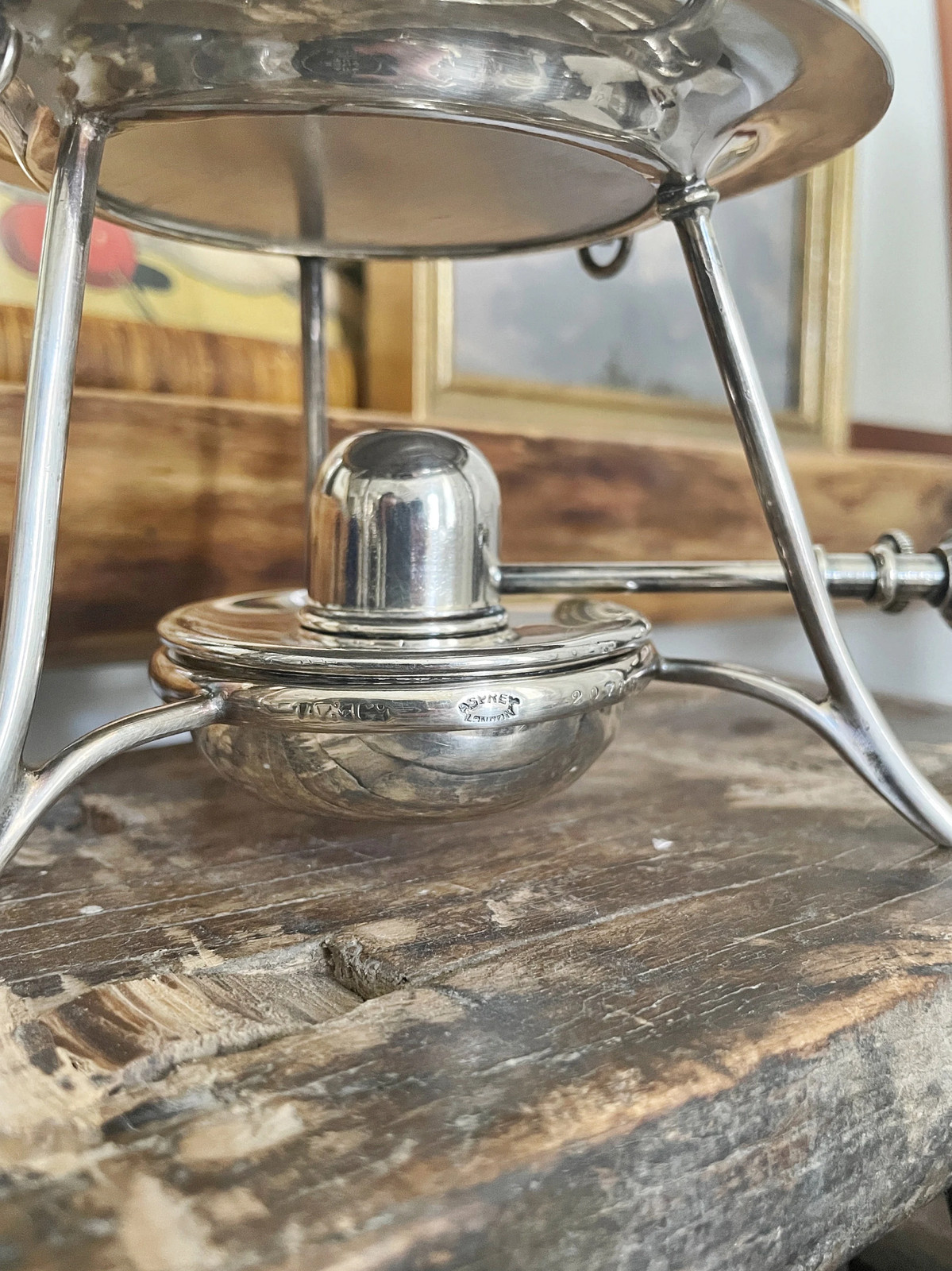 Antique Asprey & Co Silver Toast Rack with Oil Burner