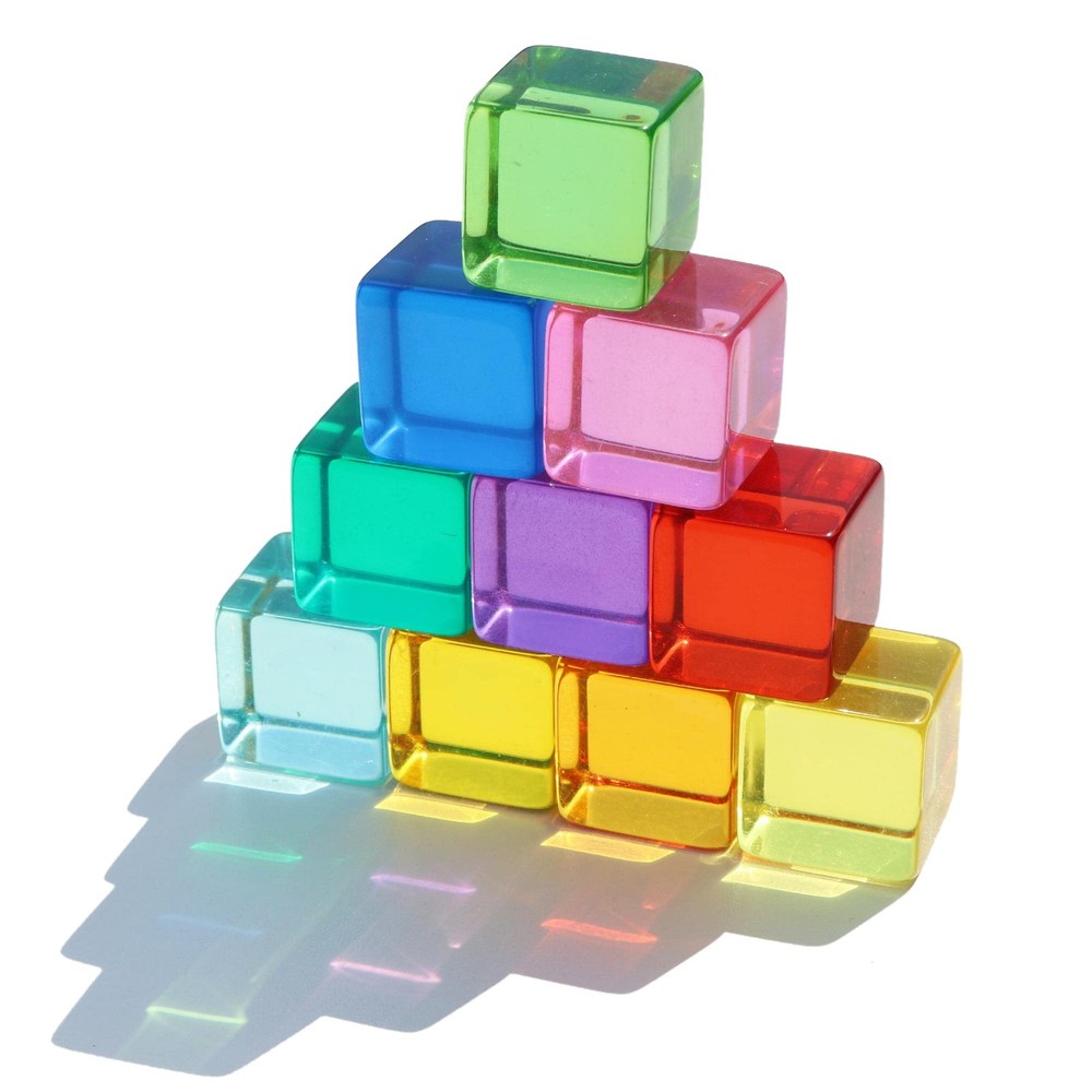 Rainbow Acrylic Gem Cubes Blocks Children Educational Sensory Training Crysta...