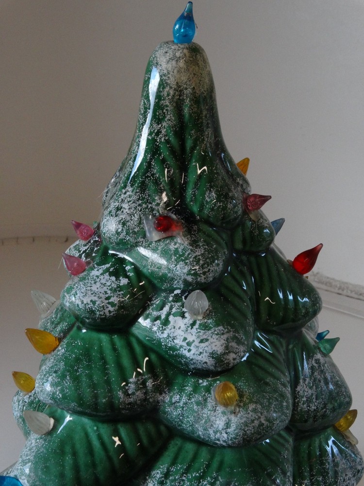 15" Green Ceramic Christmas Tree Tabletop Decor