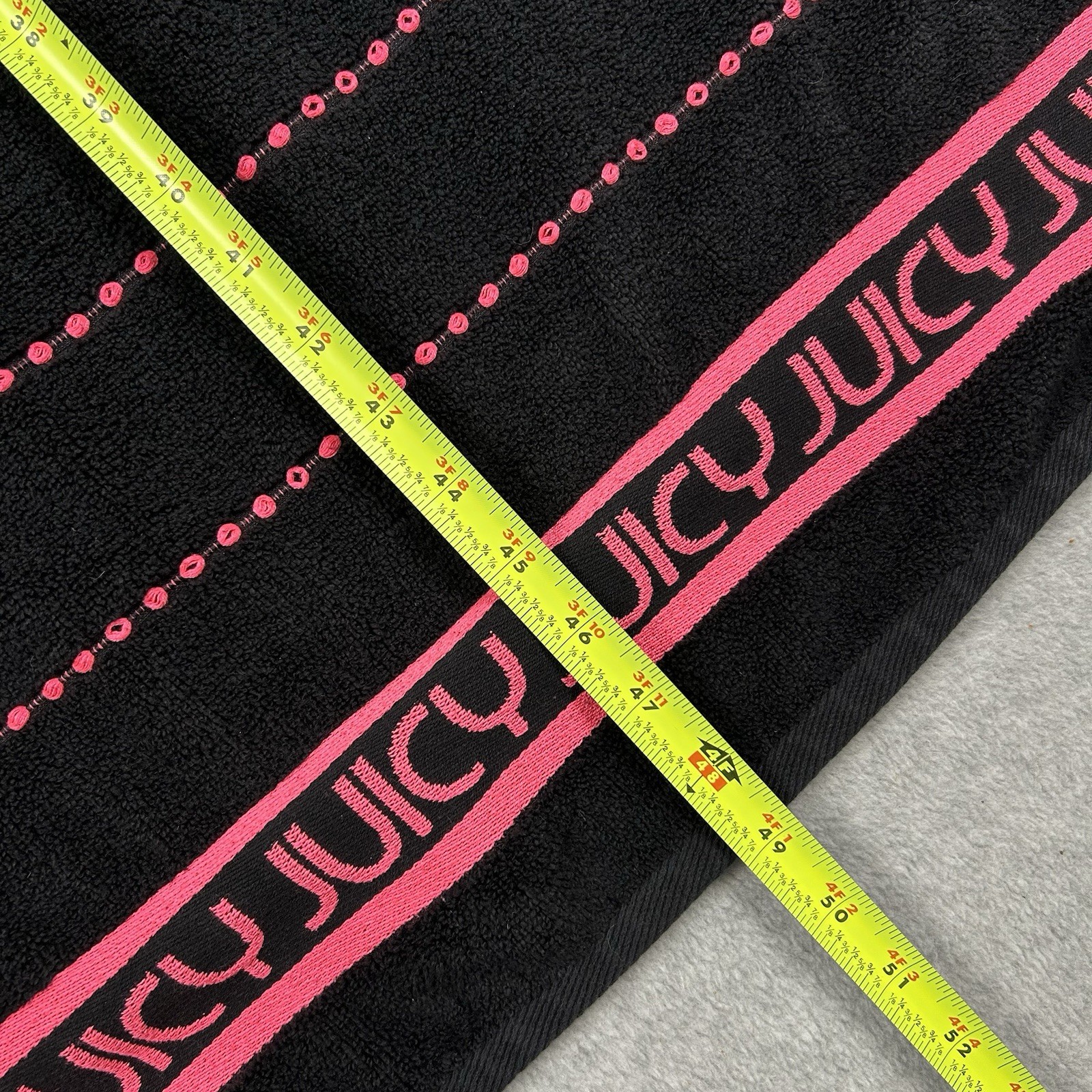 Juicy Couture Logo Pink Black Spellout Stripe Cotton Swim Pool Beach Bath Towel