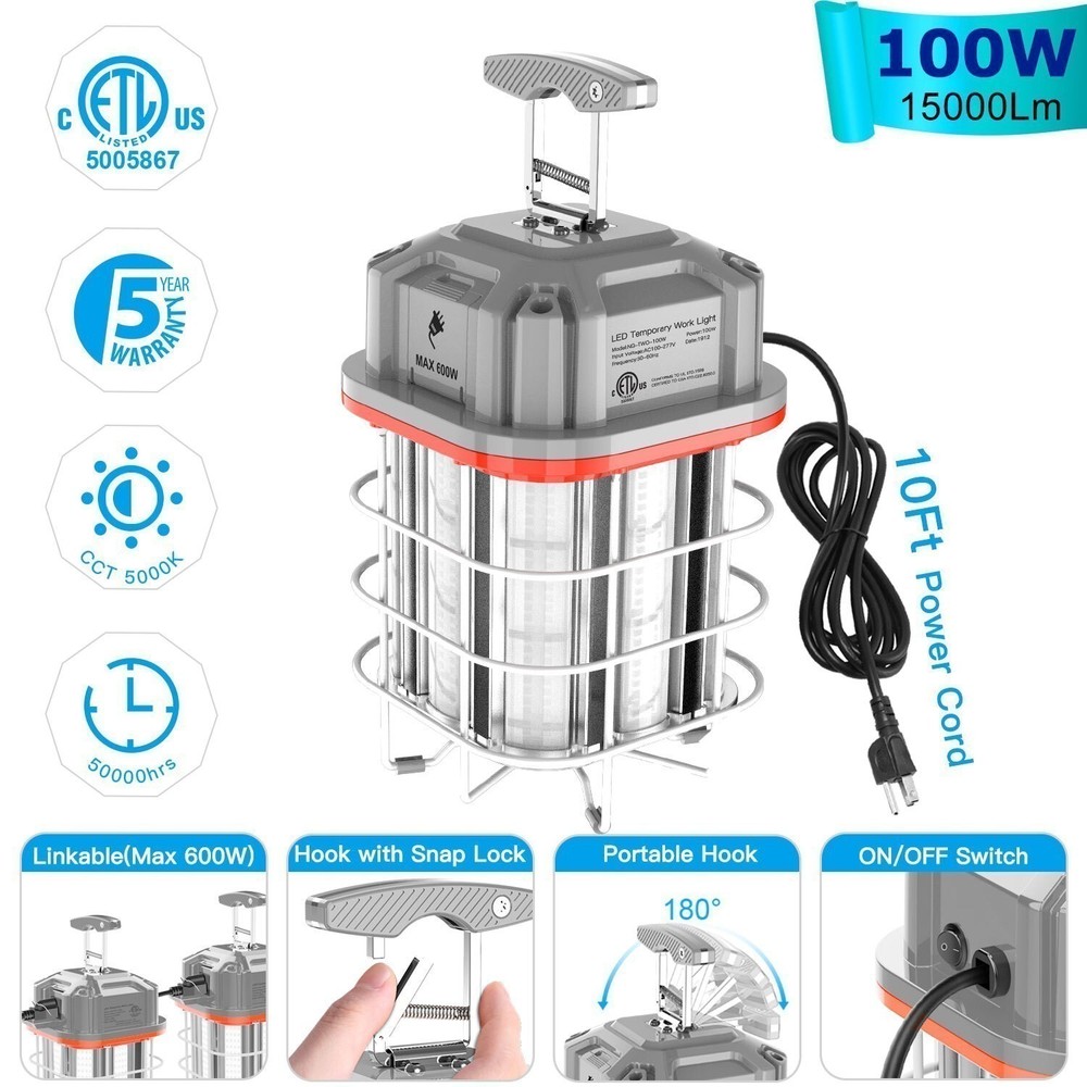 100W LED Temporary Work Light Constructions Linkable High Bay Work Lamp -15000LM