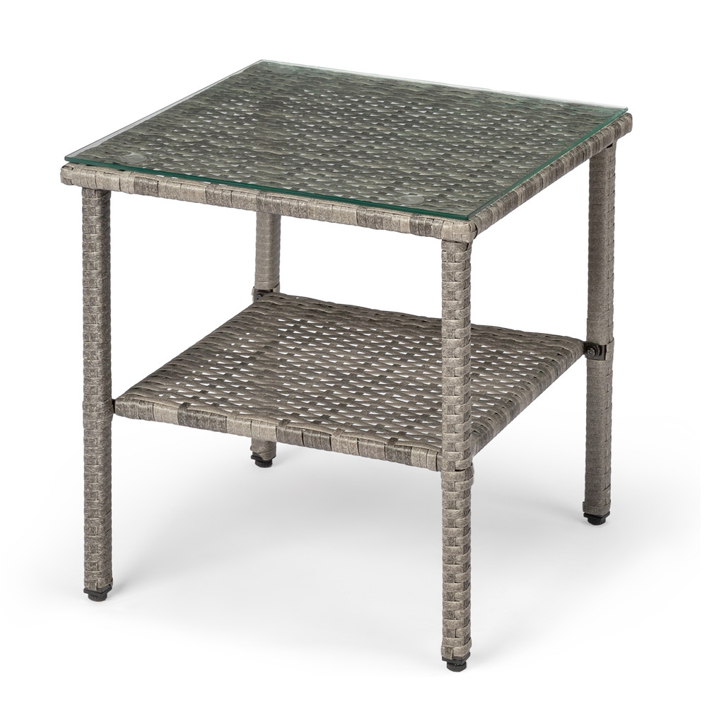 Square double layer glass tabletop gray gradient rattan