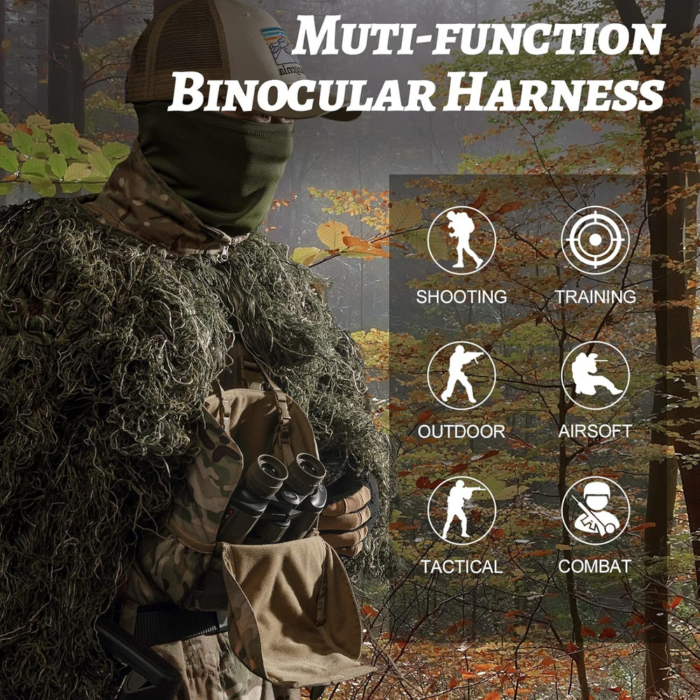 Adjustable Binocular Harness Chest Pack with Rain Cover for Hunting