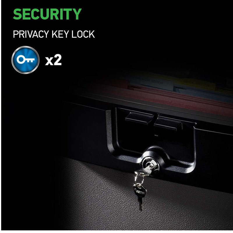 Black Fireproof and Waterproof Safe, File Folder and Document Box with Key Lock
