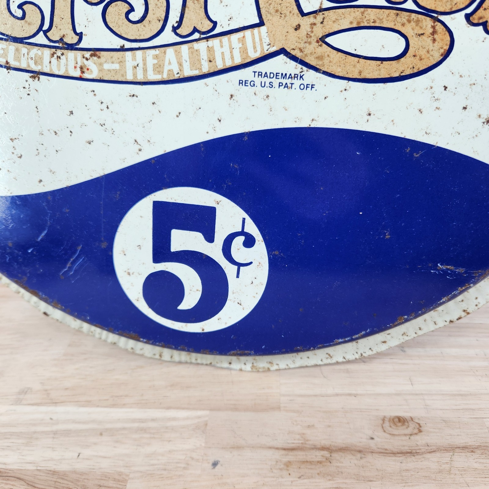 Vintage Pepsi Cola Metal Bottle Cap Sign 18"