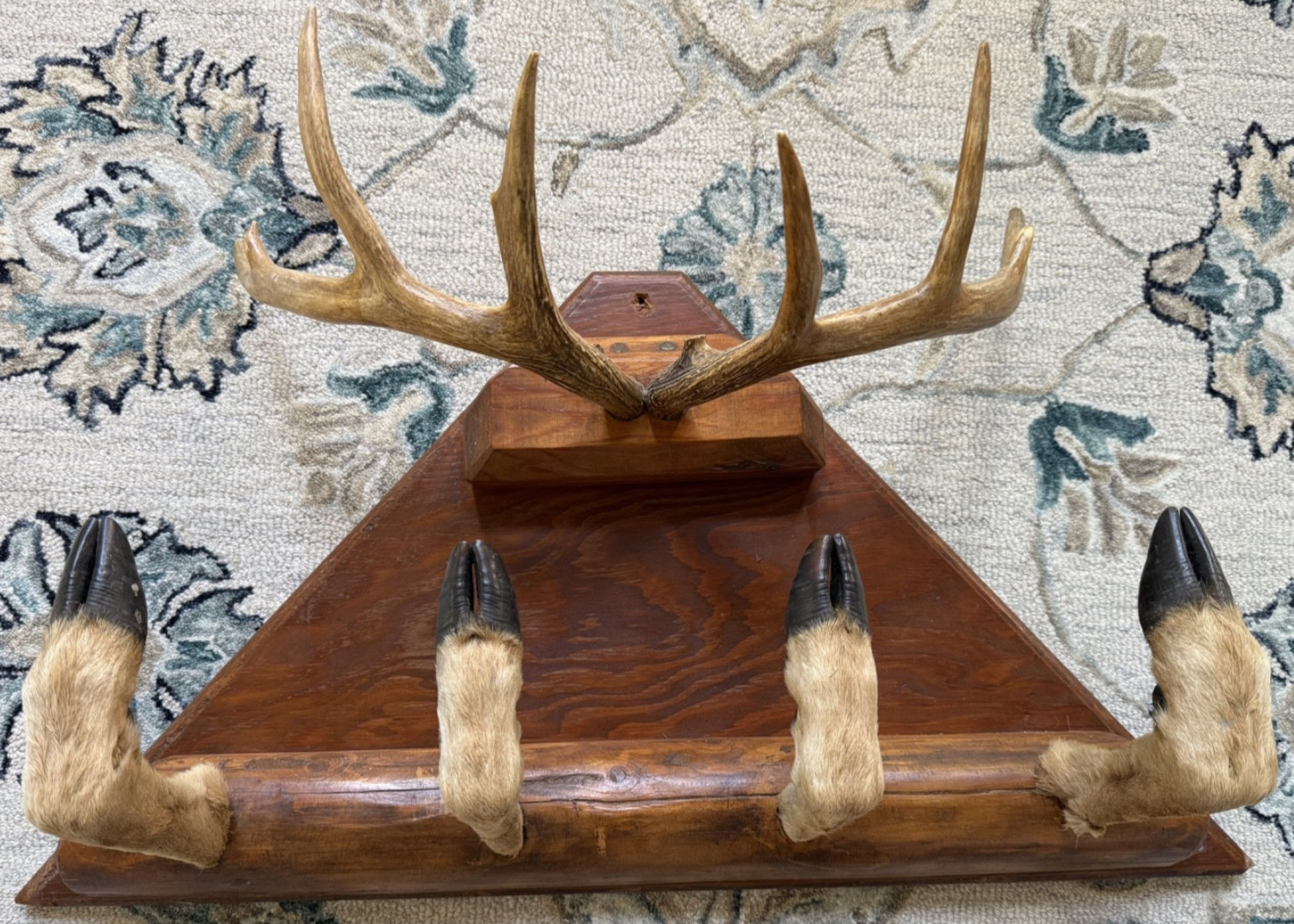 Vintage Taxidermy Deer Antler Hoof Coat Rack Hat Rack Man Cave Bar