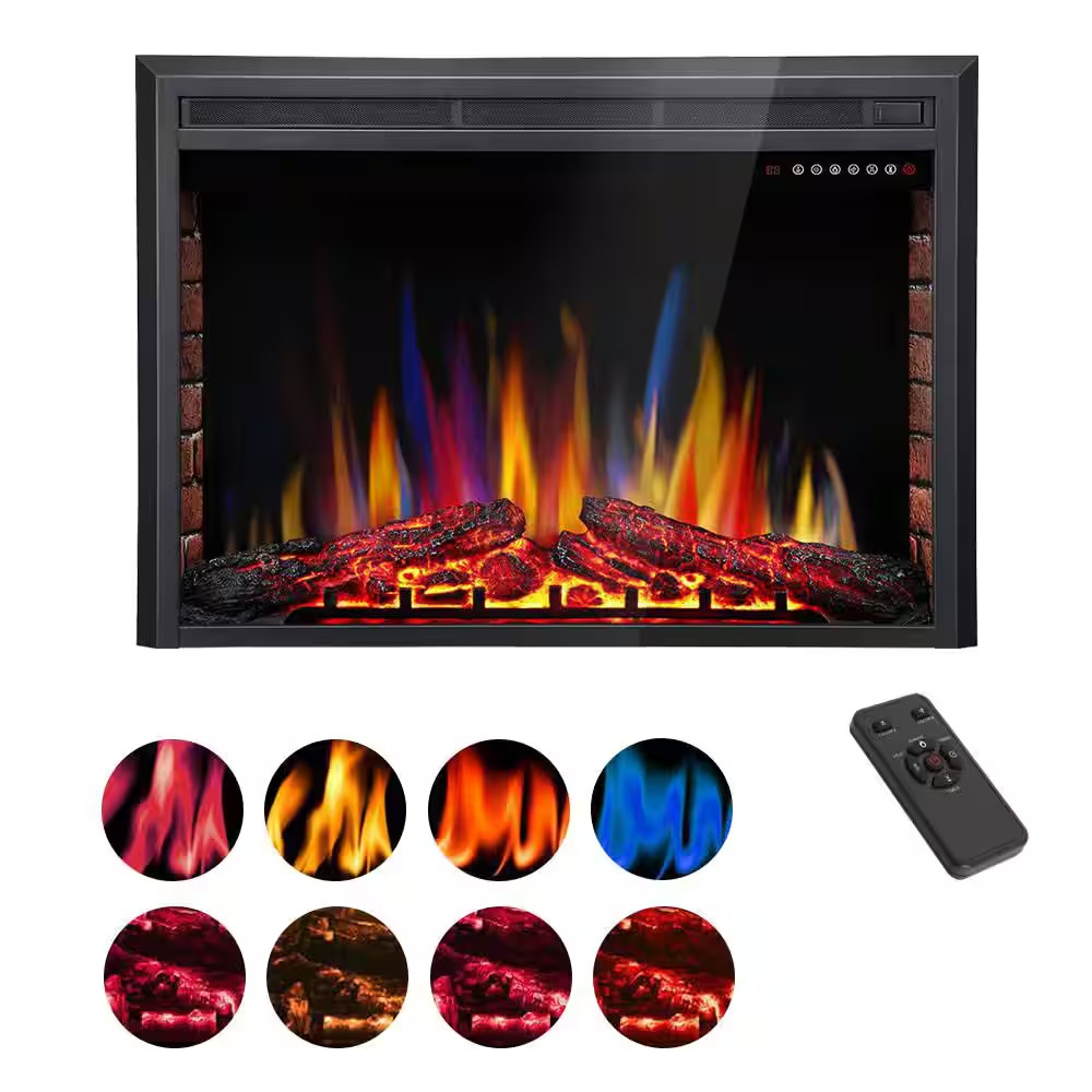 39 In. Ventless Electric Fireplace Insert, Remote Control, Adjustable Led Flame