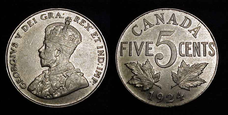 CANADA 1924 Five Cents XF