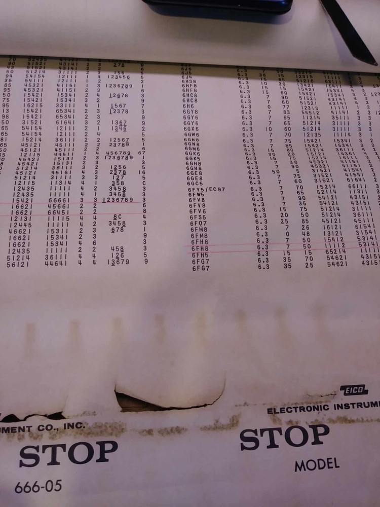 EICO 666, 667 Tube Tester DATA CHART SCRIPT ORIGINAL MODEL 666-05 MAKE OFFER