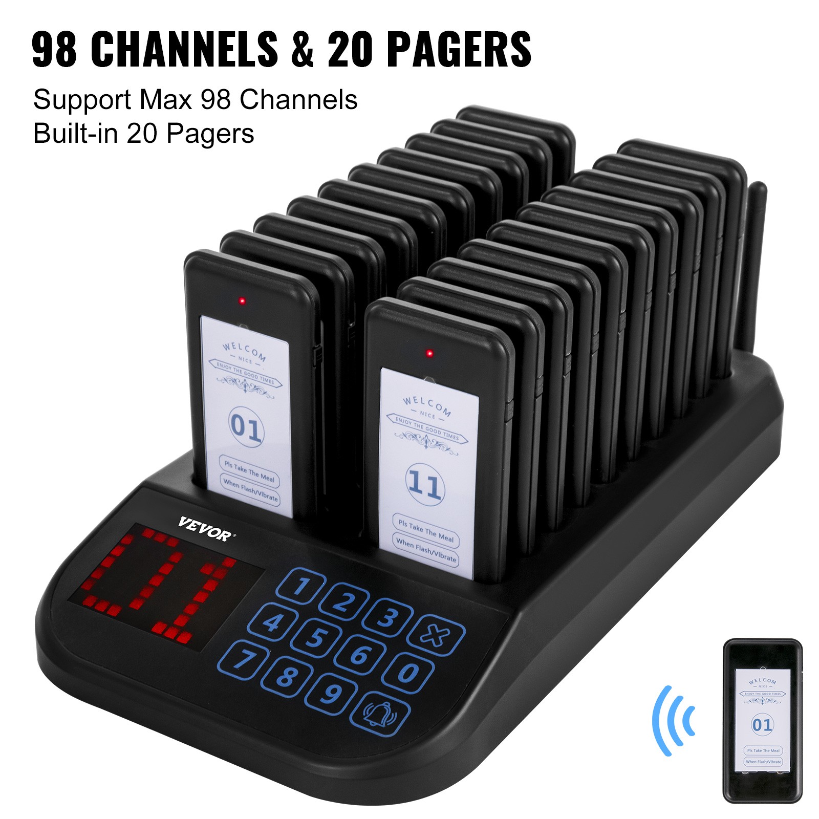 VEVOR Restaurant Pager Paging System 20 Coasters Wireless Pagers for Restaurants