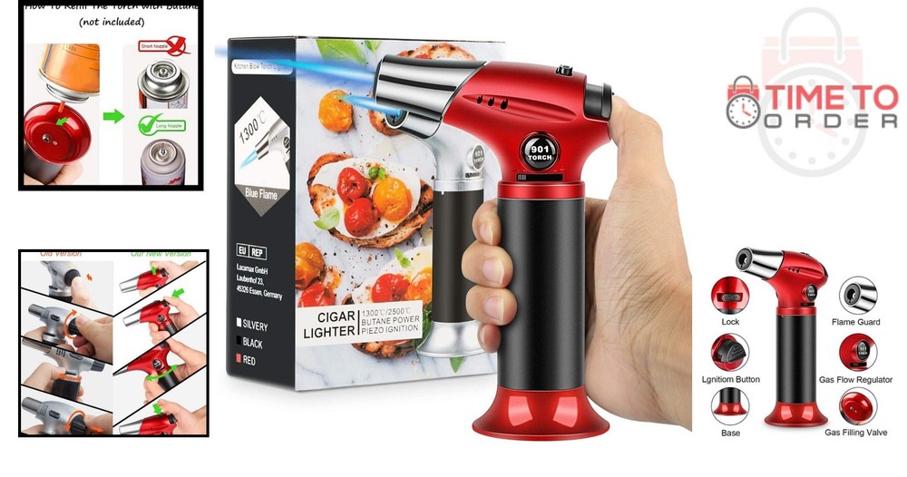Blow Torch Aluminum Refillable Kitchen Lighter Adjustable Flame for Cooking B...