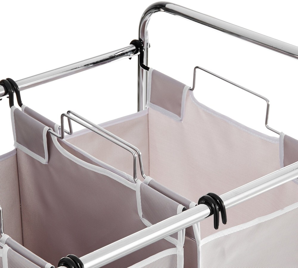 3-Bag Rectangular Laundry Bag Hamper Sorter Basket, Gray