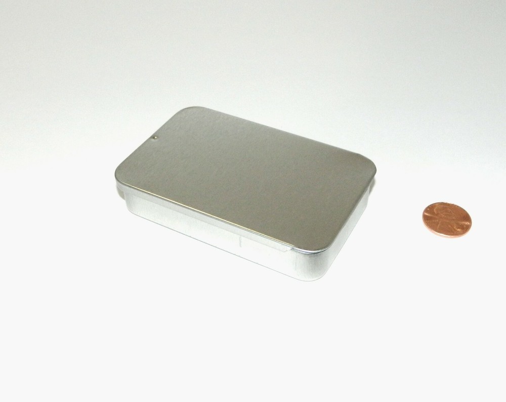 3 3/8 x 2 1/8 x 5/8 Inch Shallow Rectangular Slide Top Lid Tin Box Container