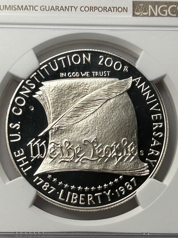 1987 S Constitution Silver Dollar NGC Mint Error PF69 UC Obverse Struck Through