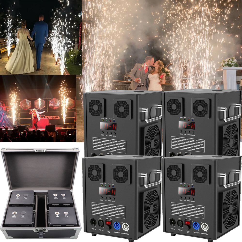 4X 700W Cold Spark Firework Machine Special Stage Effect DJ Wedding &Flight Case