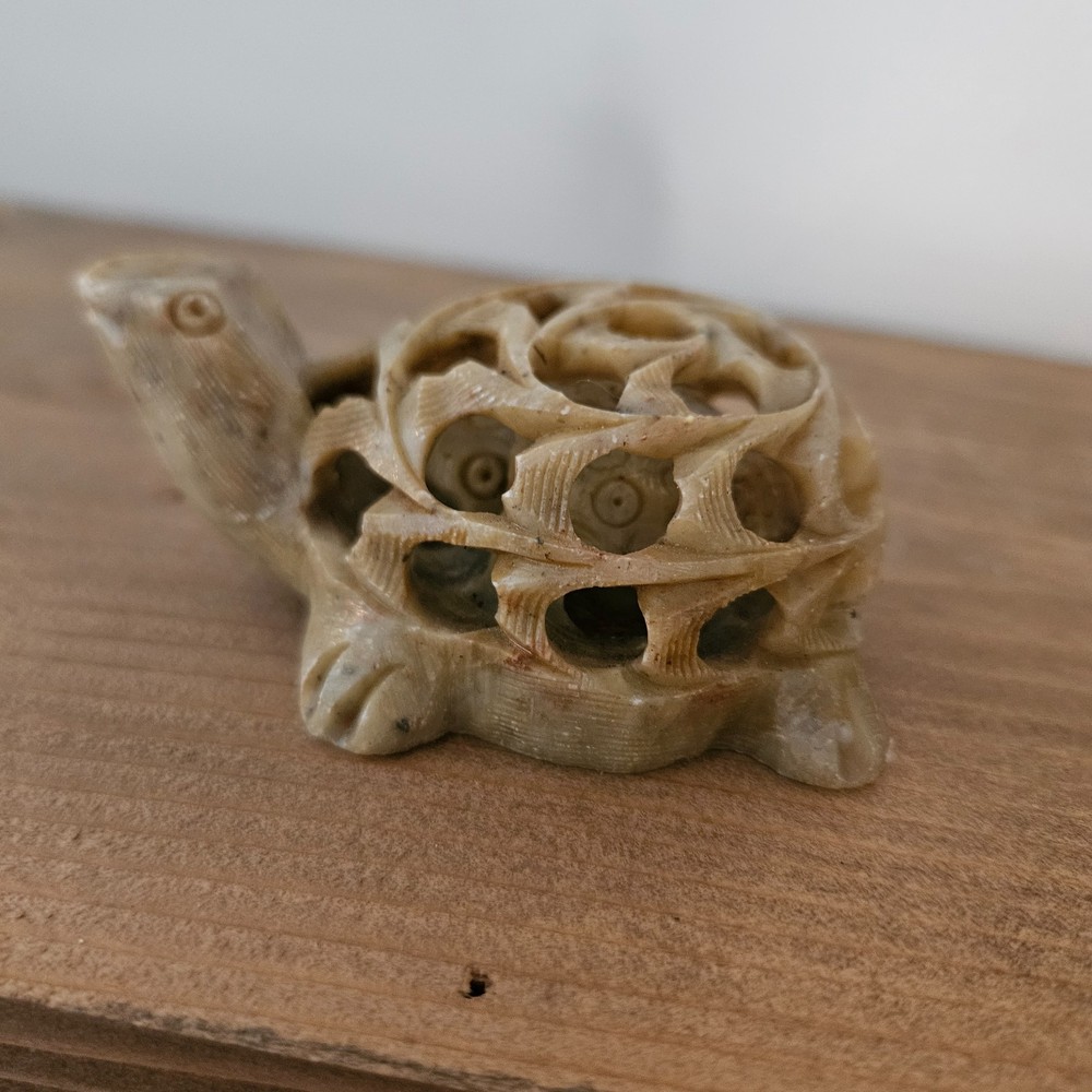 Hand Carved Soapstone Turtle Puzzle Figurine Turtle Inside Turtle Openwork Decor