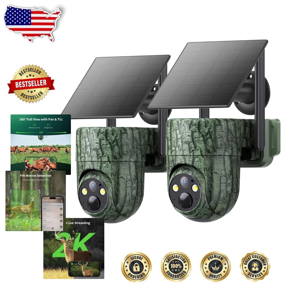 Solar Cellular Trail Camera, 2K HD Live Stream, 360° Pan-Tilt, Unlimited Data...