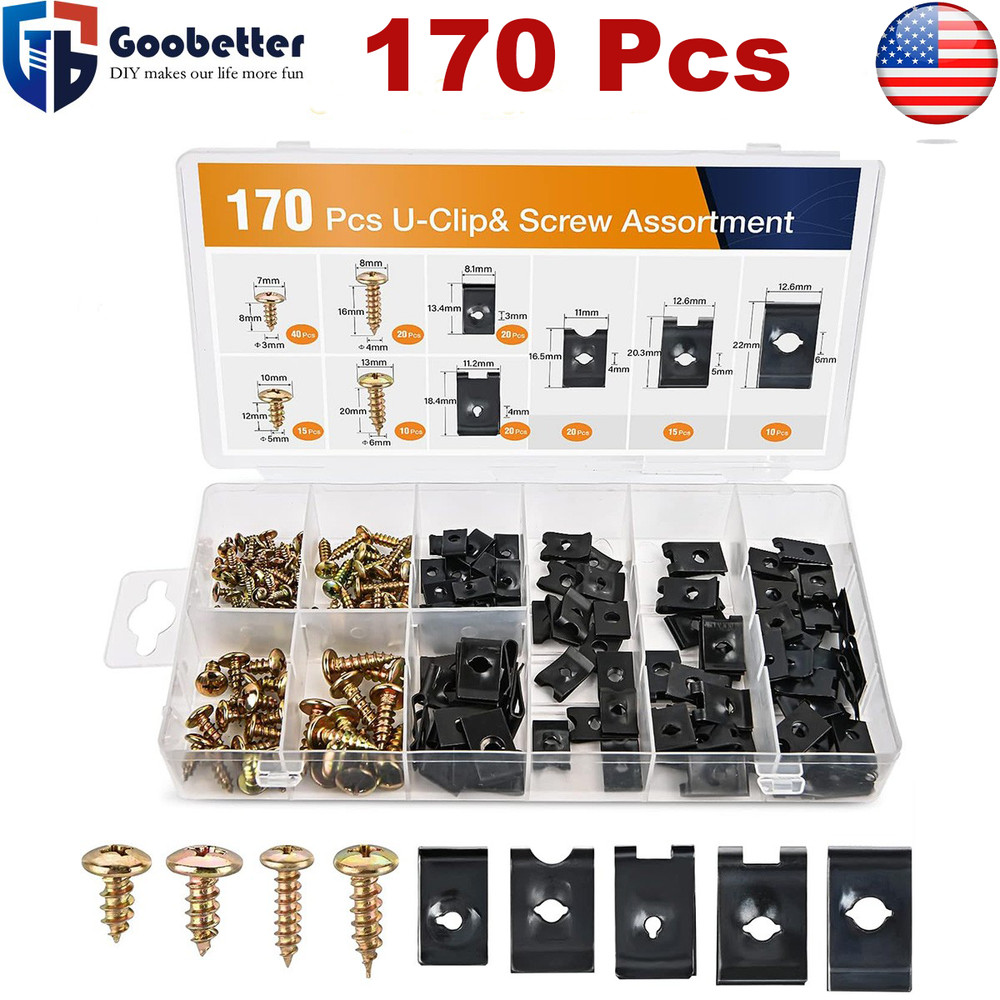 170pcs Car Screw Body Fender Bumper Retainer Fixed U Nut Clips Gasket Fastener