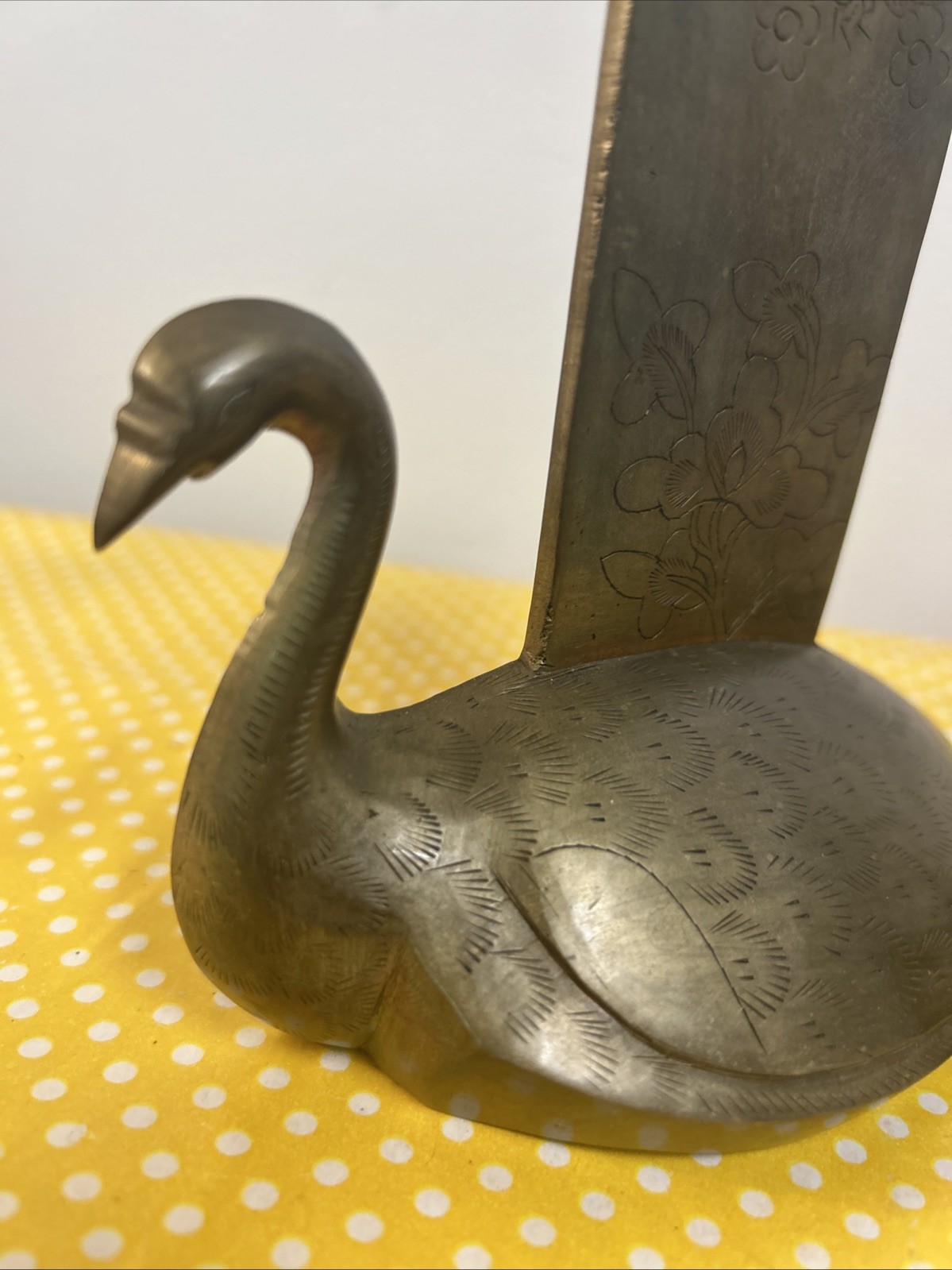 Pair Of Vintage Brass Swan Bookends Chinese Dragon Lotus Flower Carvings Heavy