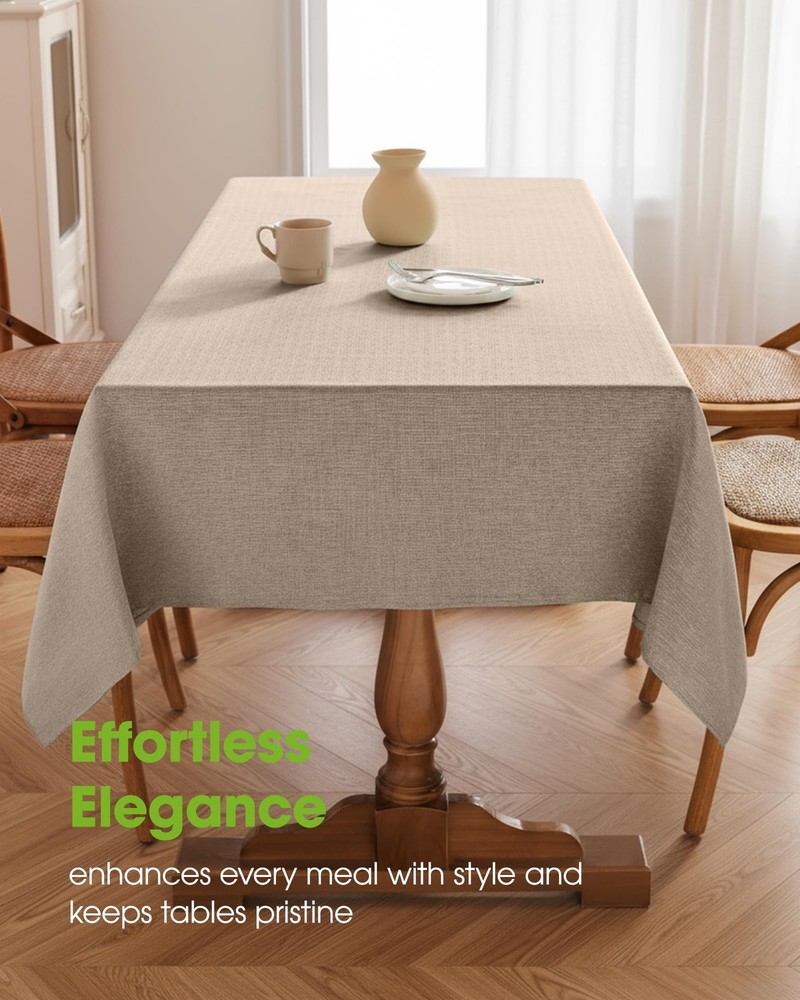 Pureegg Table Cloth for Rectangle Tables - Elegant Linen Mocha Tablecloth Resist