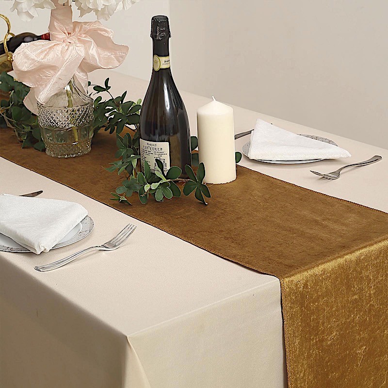 GOLD 12x107" Premium Velvet Table Runner Wedding Reception Linens Decorations