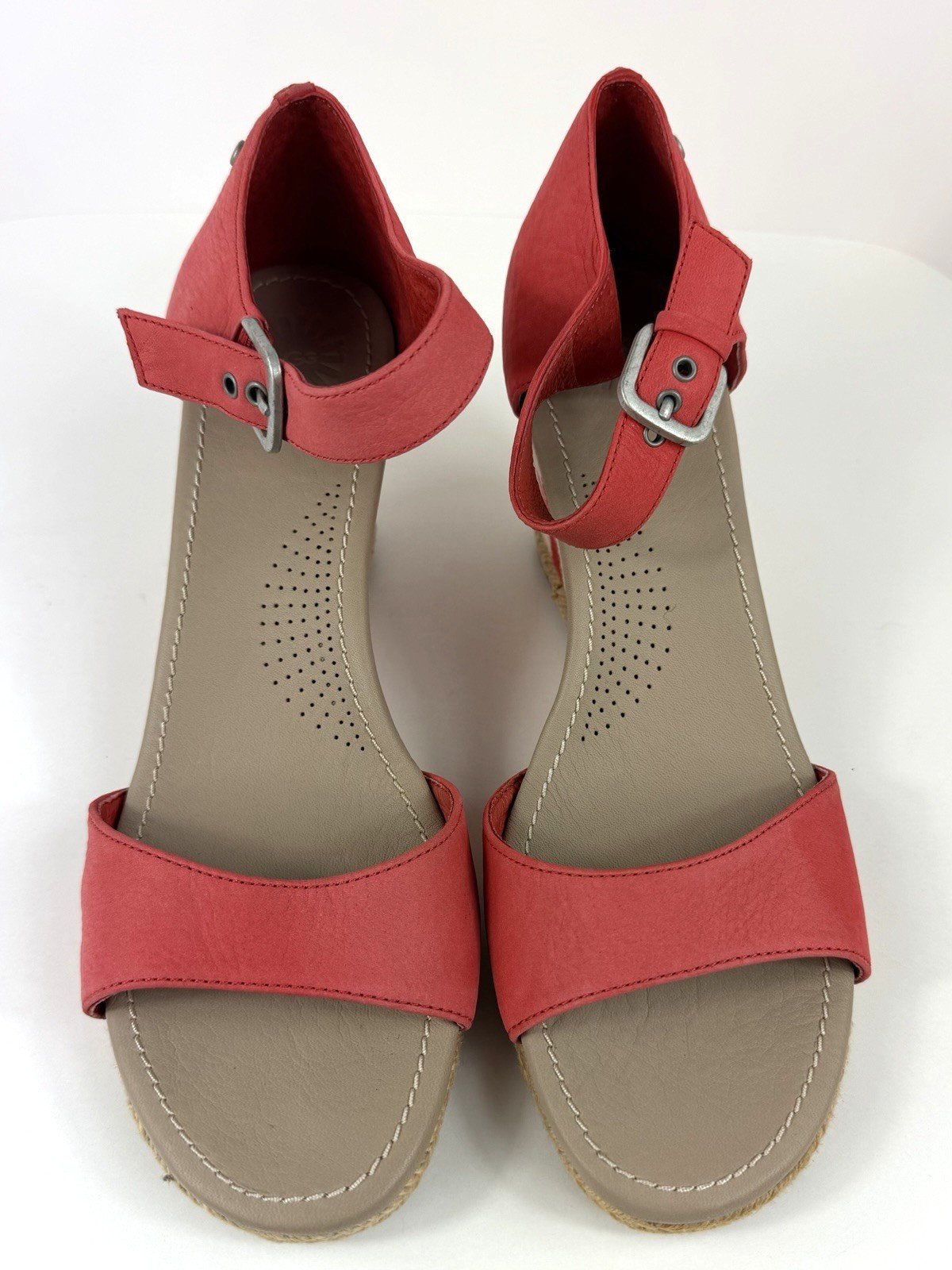 UGG  Womens 10 Wedge Sandals Atasha Stripe Coral  Ankle Strap Espadrille