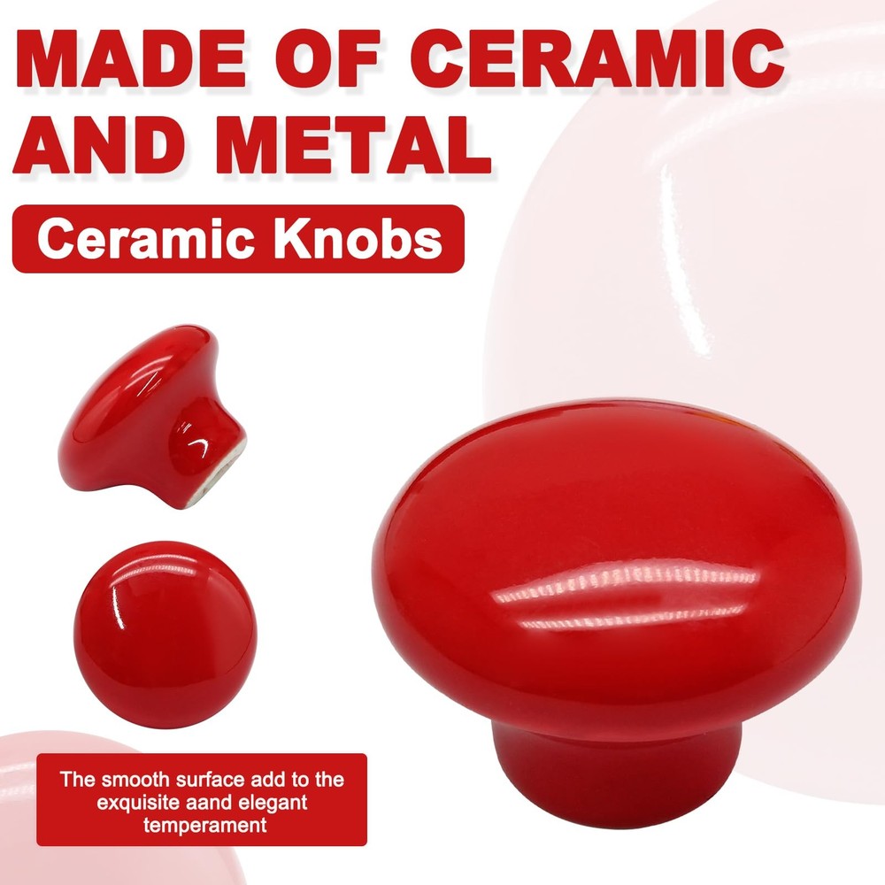 Biaungdo 10 Pack Red Ceramic Kitchen Cabinet Knobs Pulls, 32 mm/1.26 Inch