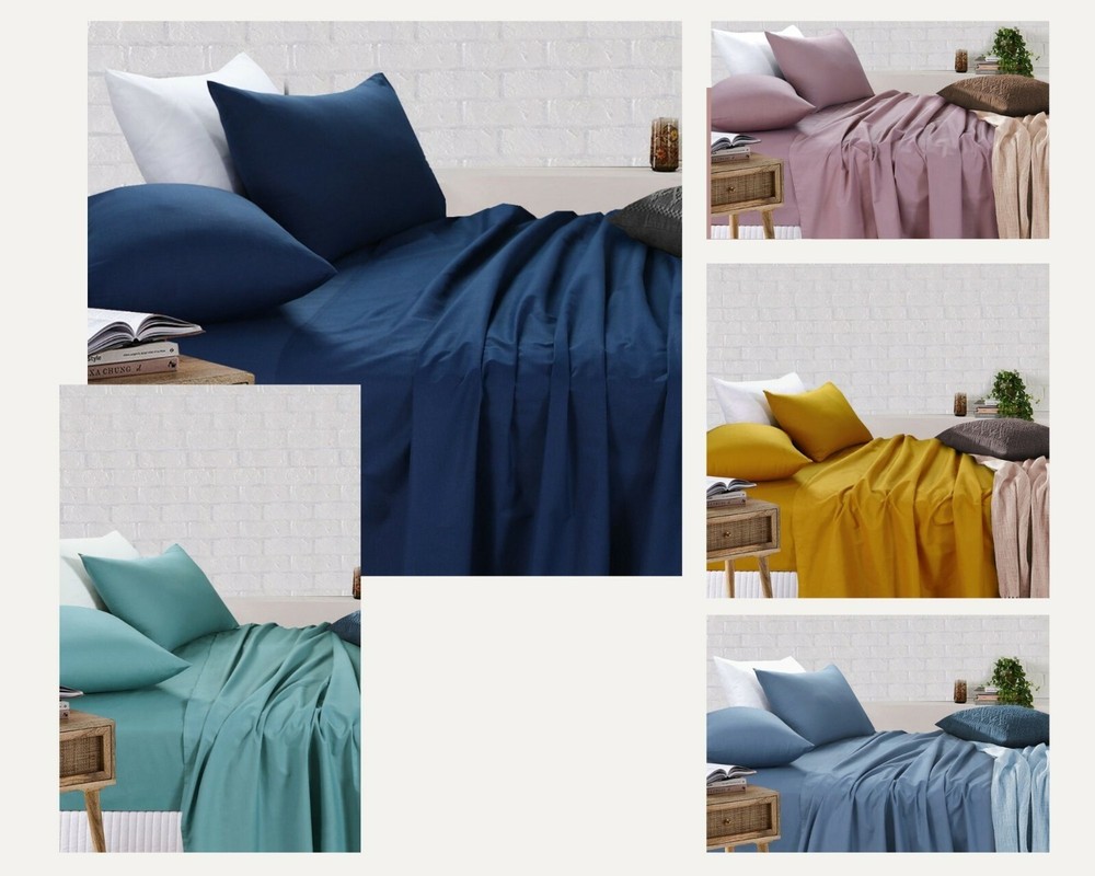 Flat Fitted Sheet Cotton Rich Double Bed Sheets Set With Pillowcases