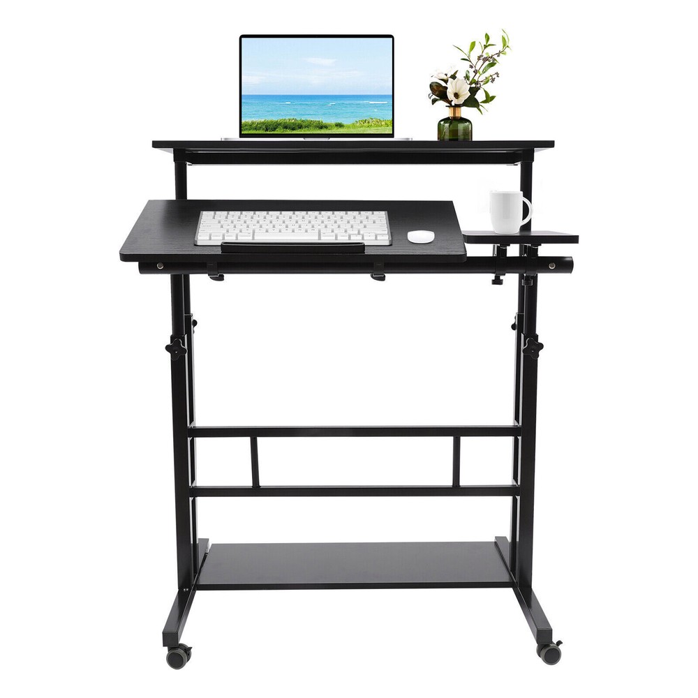 Rolling Laptop Desk Adjustable Height Office Computer Table Stand Up Workstation