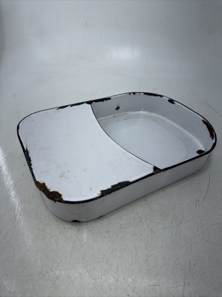 Vintage White Porcelain Enamel Partially Covered Rectangular Pan