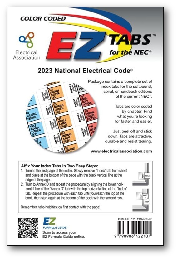 2023 Color Coded EZ Tabs with EZ Formula Guide based on 2023 NEC Code books