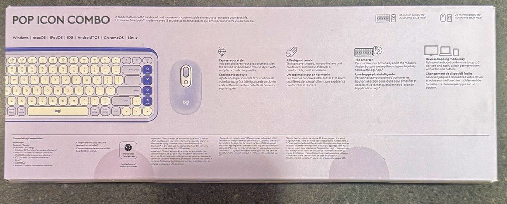 Logitech POP ICON Combo, Bluetooth Keyboard and Mouse Combo - Lilac