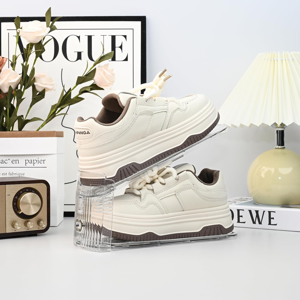 24-Pack Clear Shoe Organizer - Space-Saving Adjustable Stacker for Closets