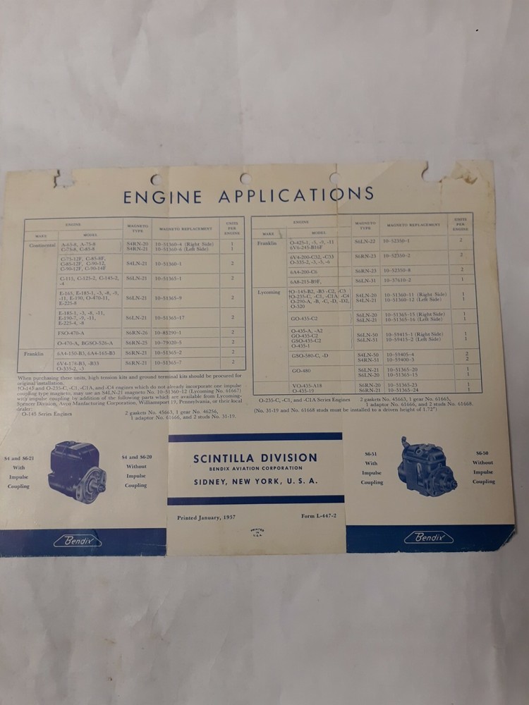 Bendix Light Plane Ignition for Continental/Franklin/Lycoming Engines Brochure