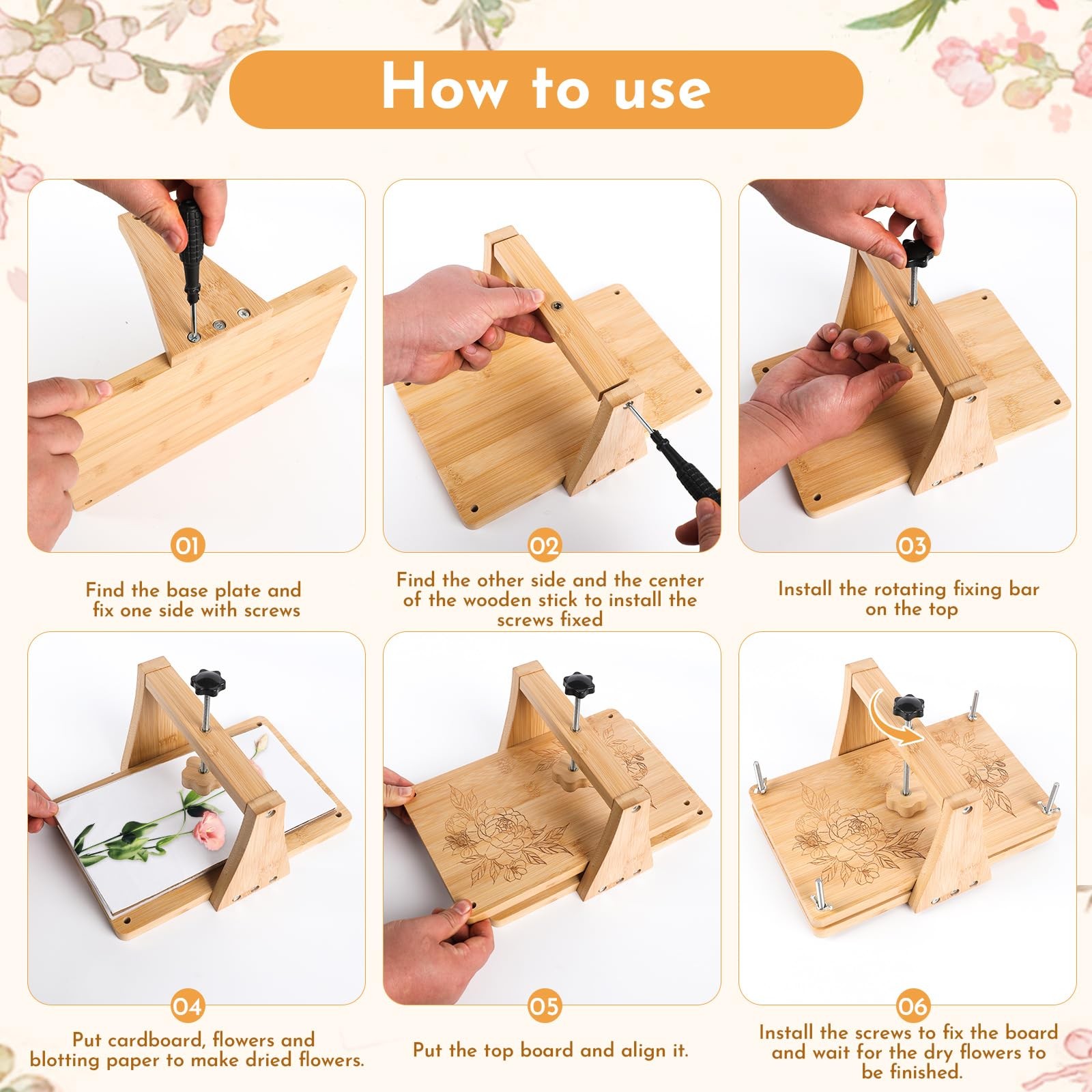 NIUGRECF 1Set Large Wooden Flower Press Kit - Even Pressure Flowers Pressed D...