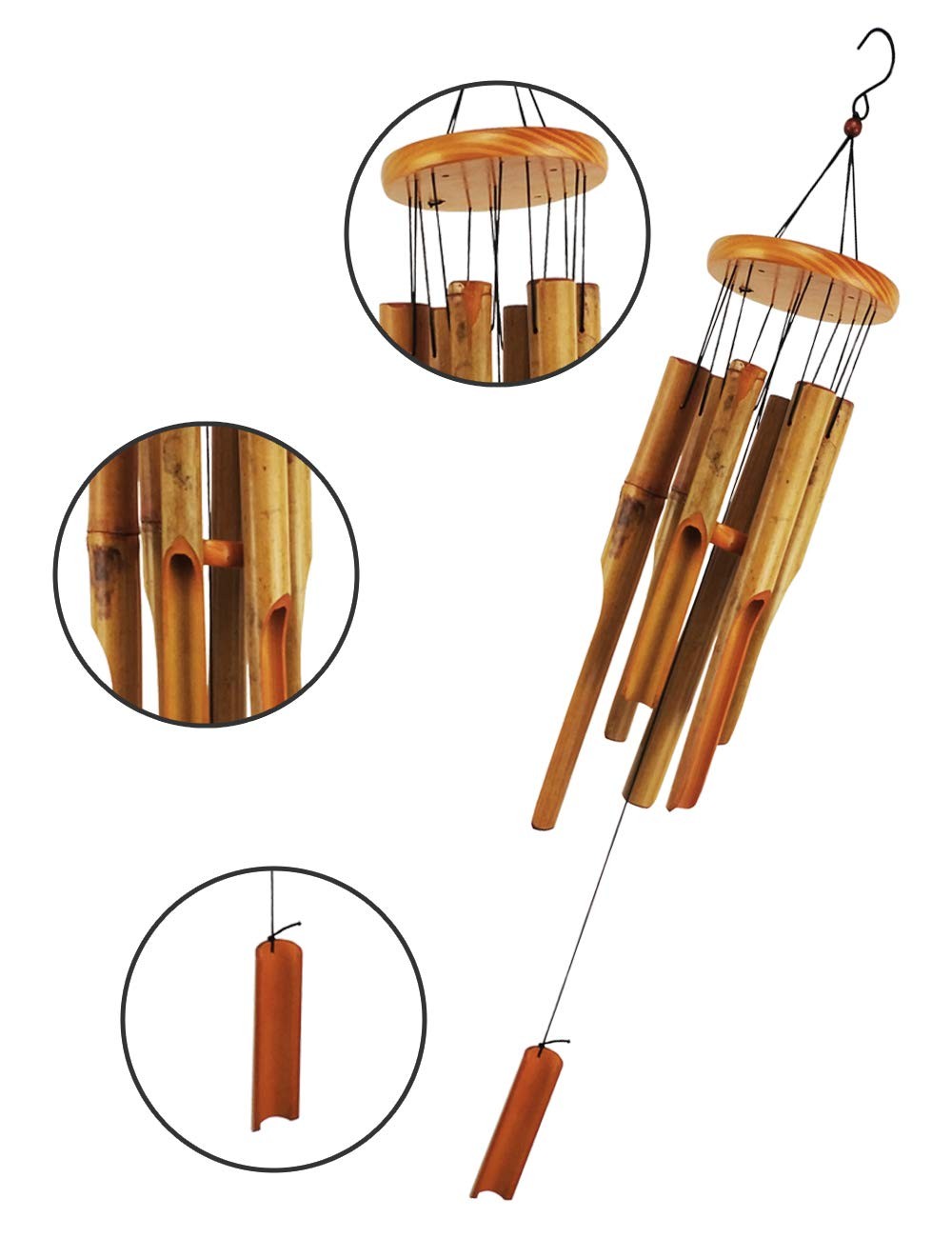 MUMTOP Bamboo Wind Chimes Outdoor Wooden Wind Chime with Amazing Deep Tone fo...