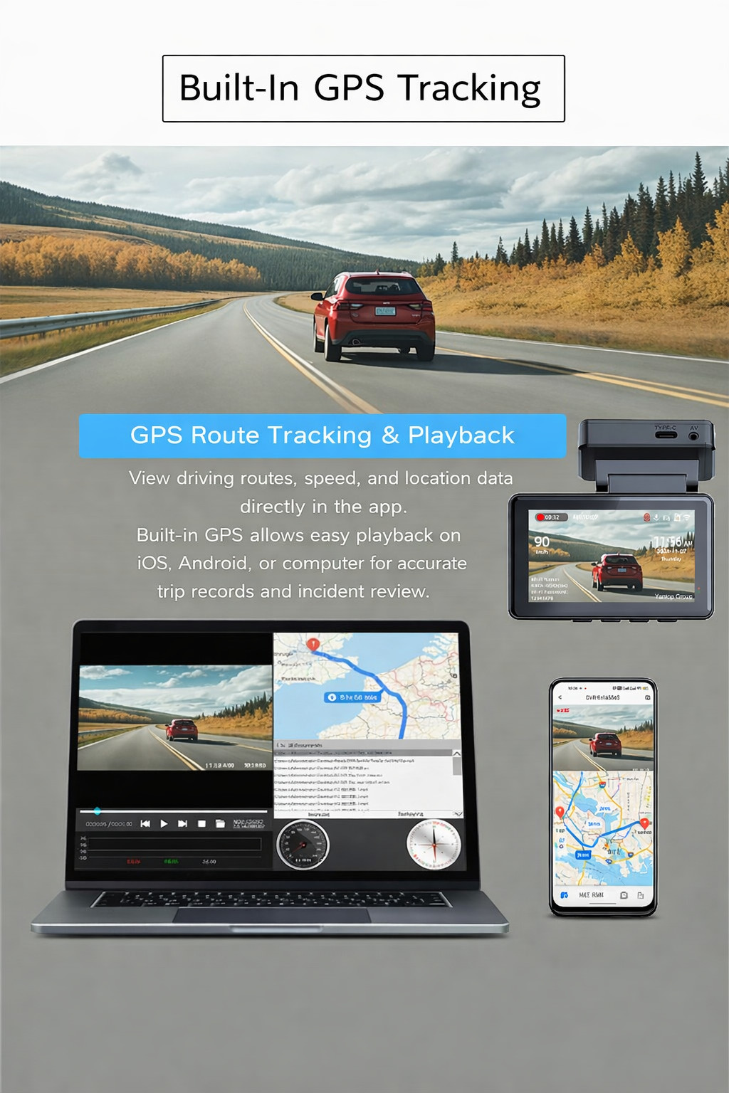 4K Dash Cam Front Rear WiFi GPS 64GB Hardwire Kit Dual Power Night Vision